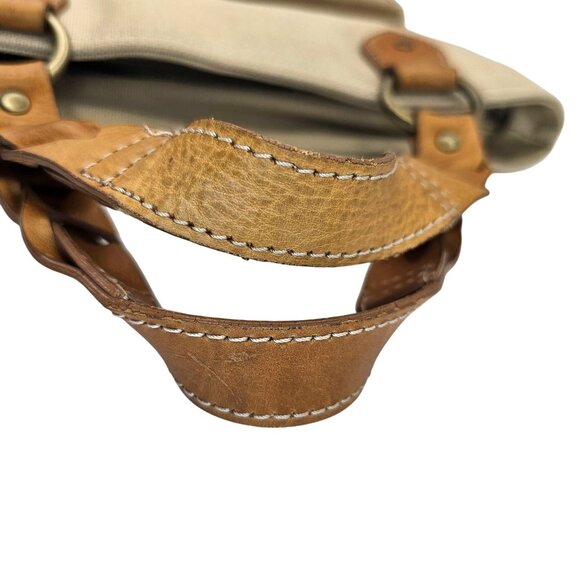 Eddie Bauer Canvas & Leather Small Tote Braided Double Handles Buckle Accent - Picture 6 of 16